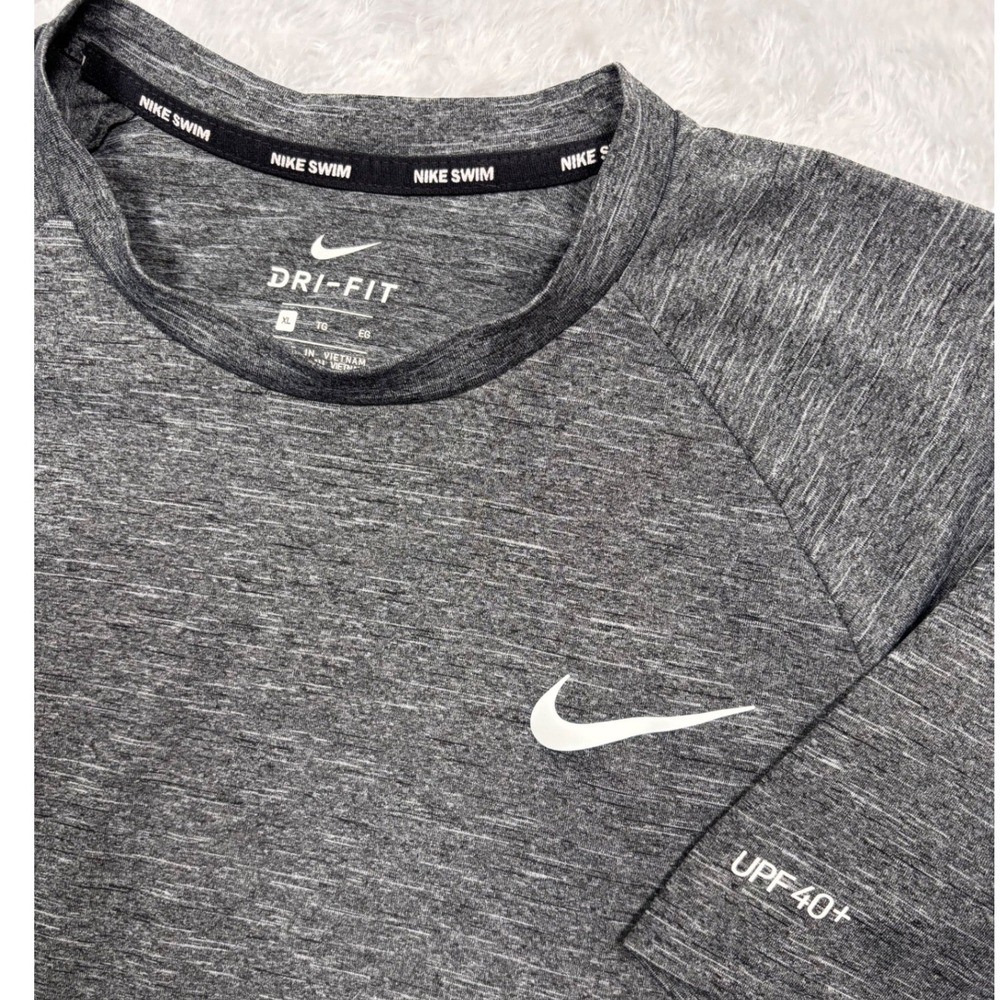 Nike Swim Rash Guard Men XL Heather Gray DriFIT UPF 40+ Short Sleeve Performance
